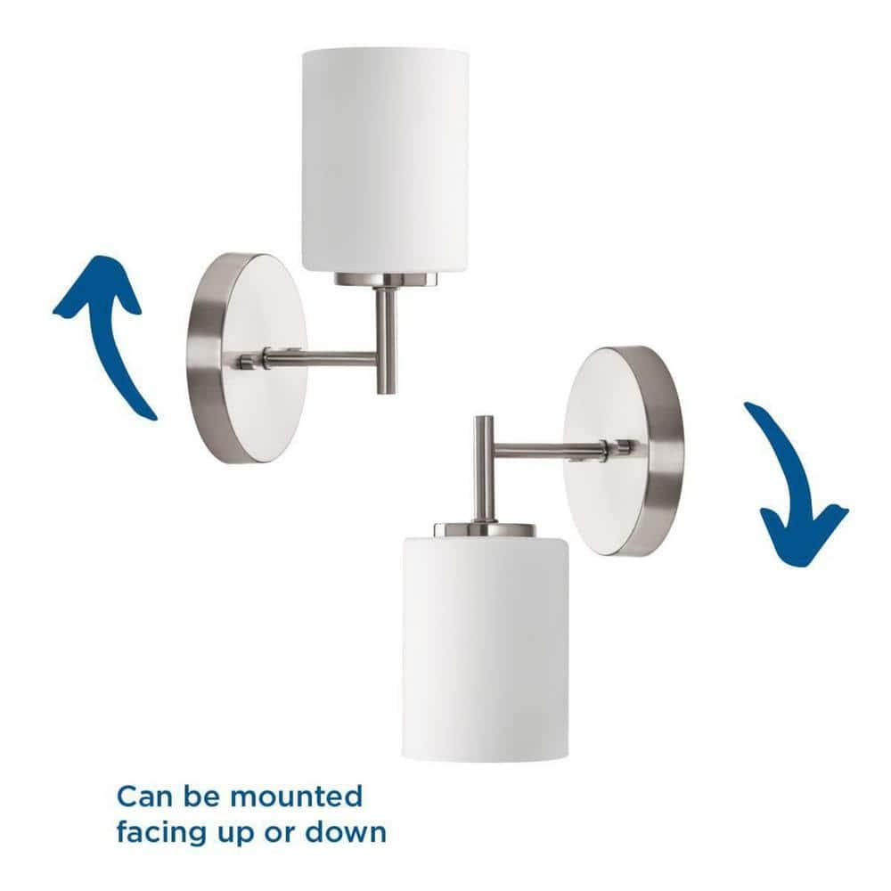 Progress Lighting Replay 1-Light Bath & Vanity, Brushed Nickel, Porcelain, Up/Down Mounting, Shade Included