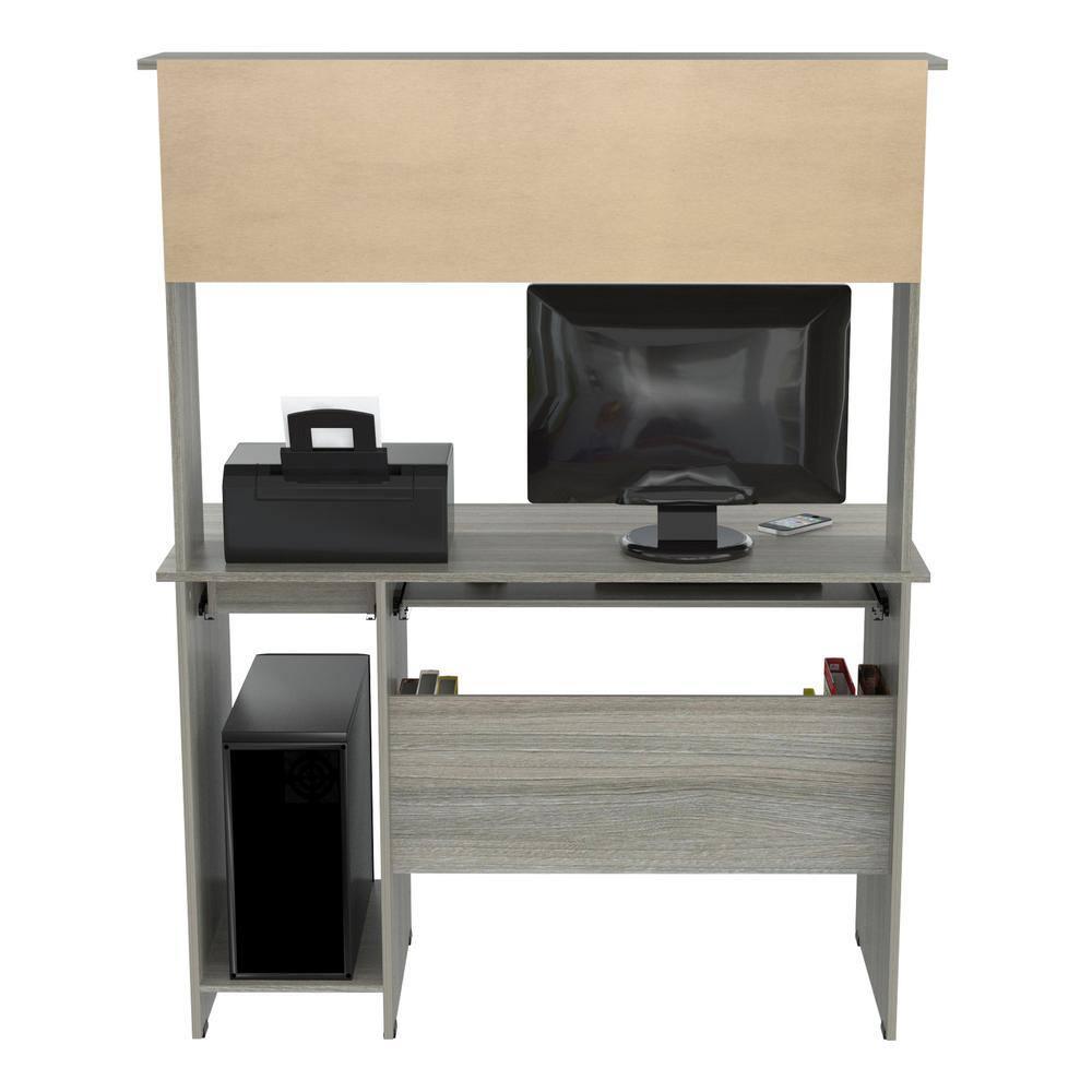 Computer Work Center with Hutch Gray - Inval: Melamine, MDF, Slide-Out Keyboard Tray