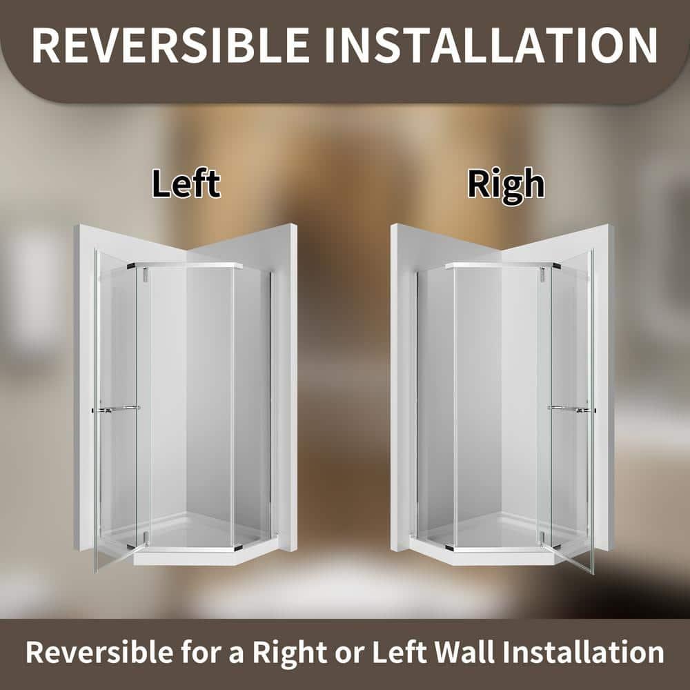 Bossicavelly 36" x 72" Neo-angle Pivot Semi Frameless Corner Shower Enclosure BOPSSD07CH