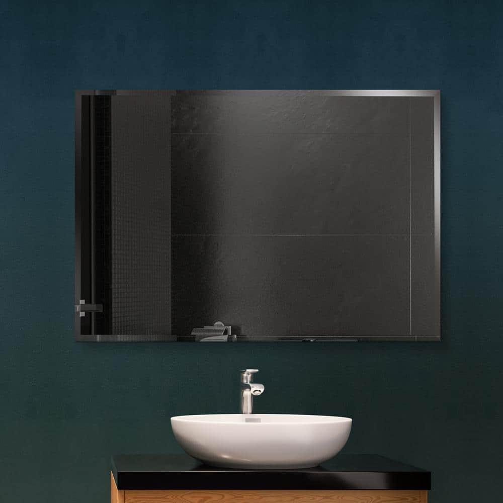 36"X48" inch Clear Rectangle Beveled Polish Frameless Wall Mirror with Hooks