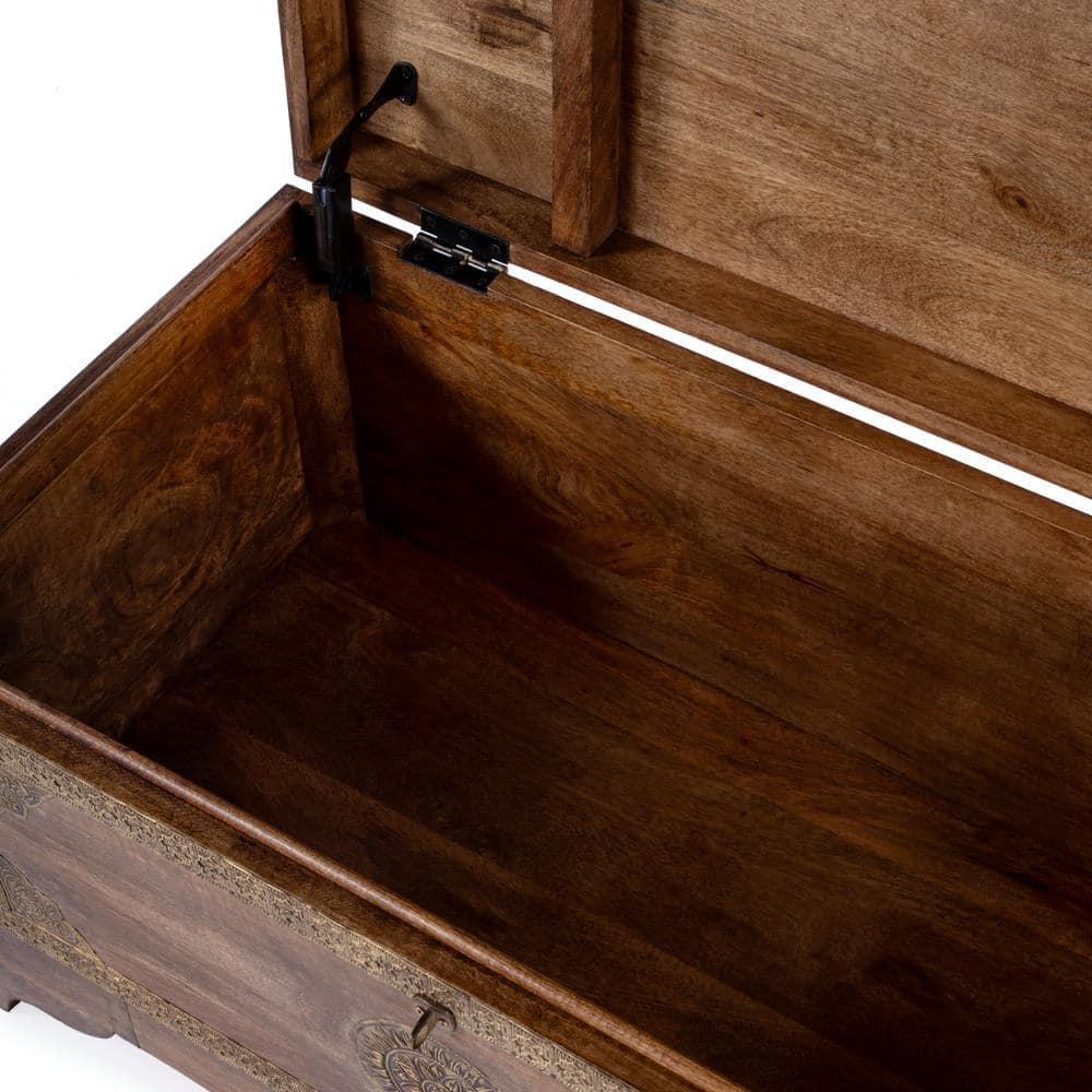 Bohemian Rectangular Brown Wood and Metal Storage Trunk