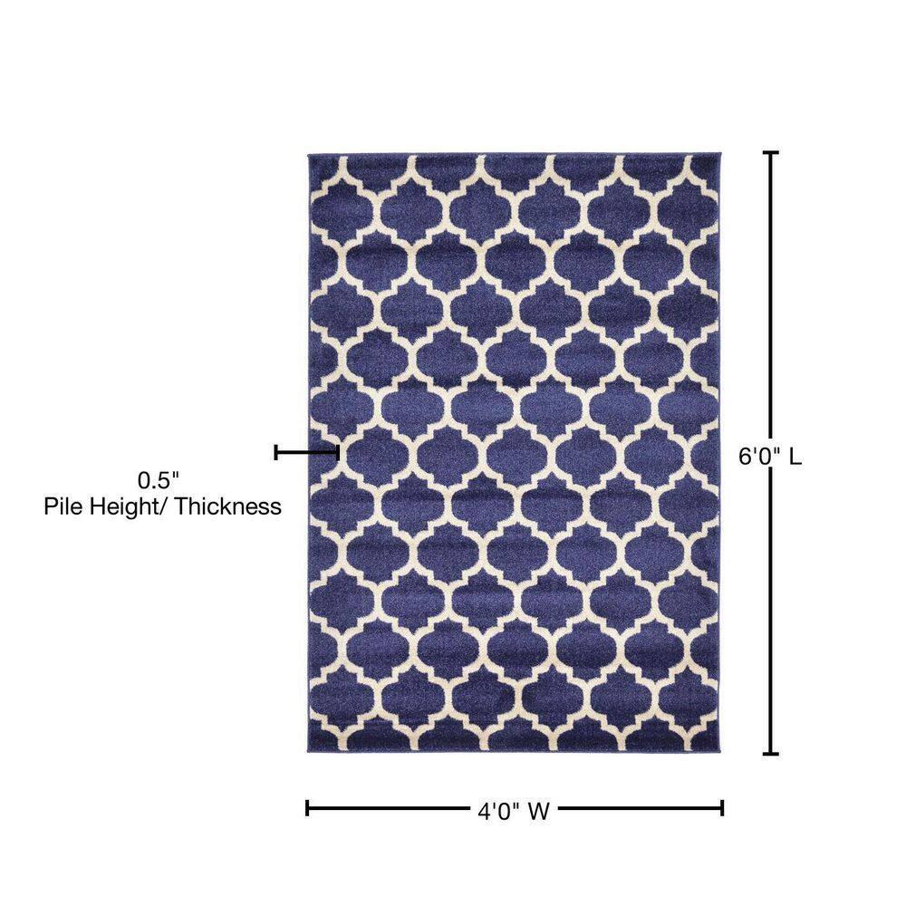 Unique Loom 4' 1 x 6' 1 Trellis Philadelphia Dark Blue Area Rug