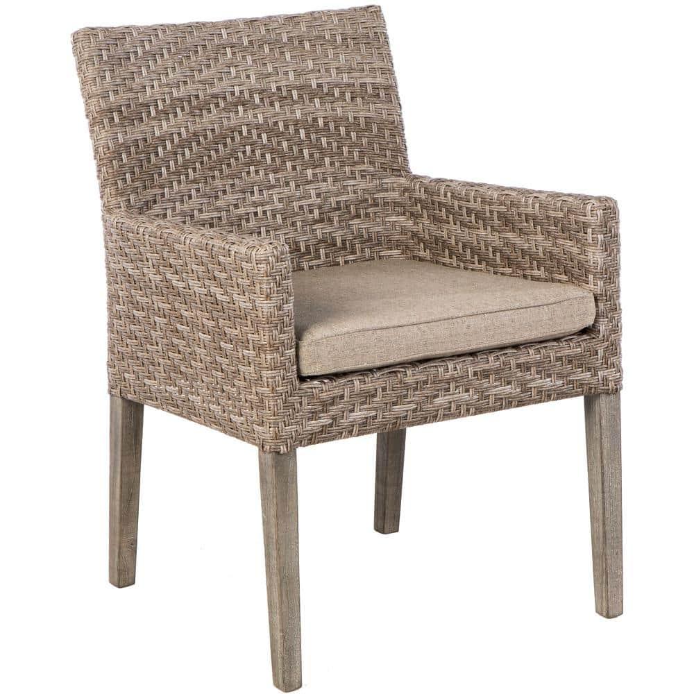 Alfresco Home Cornwall 7Pc Wicker and Wood Patio Dining Set Degas/Vintage Patina