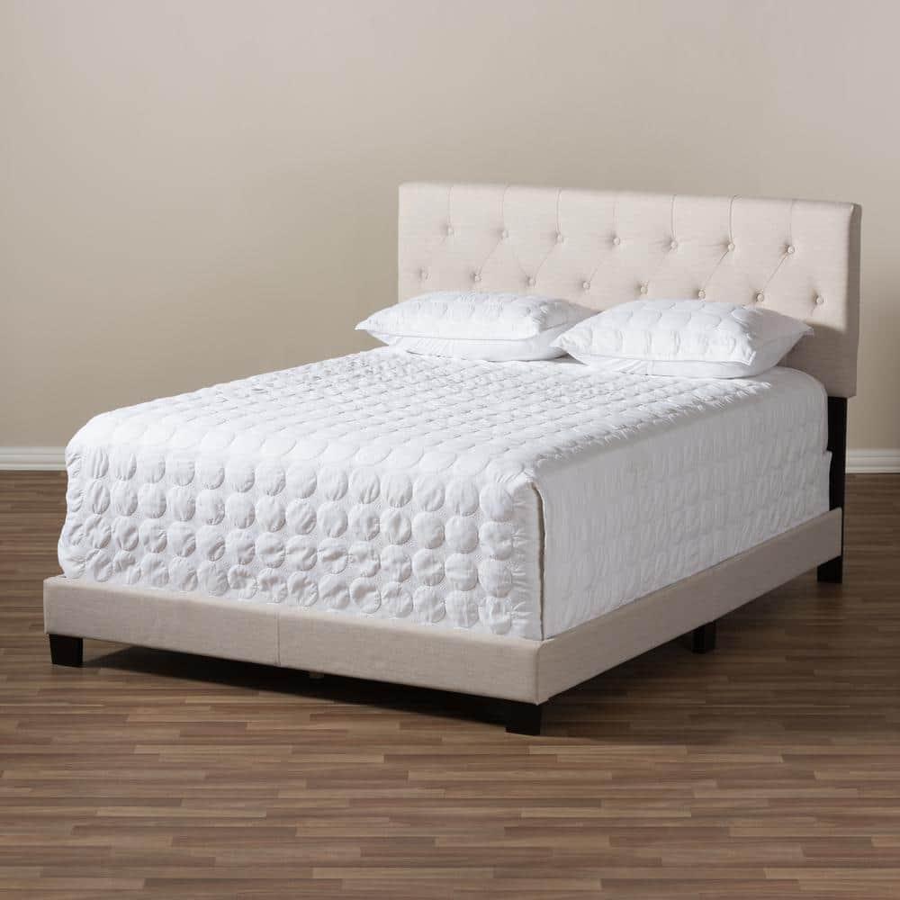 Queen Cassandra Modern and Contemporary Fabric Upholstered Bed Light Beige - Baxton Studio: Elegant Rubberwood & MDF Frame, Polyester Fill