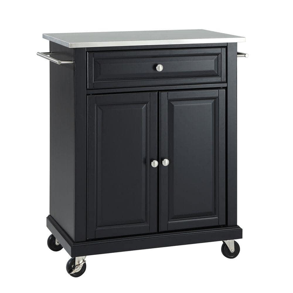 Portable Stainless Steel Top Kitchen Island Wood/Black - Crosley: With Storage, Adjustable Shelves & Casters