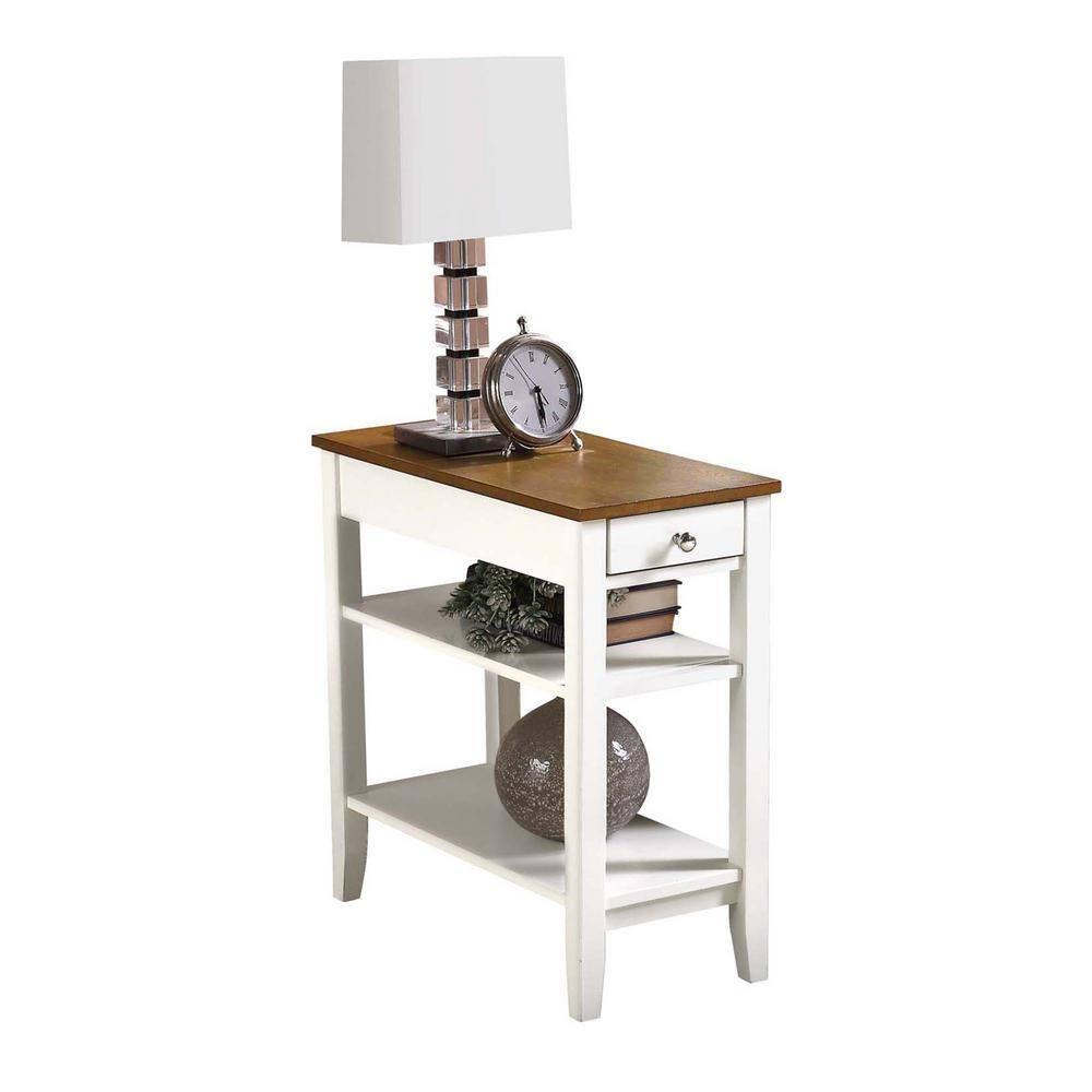 Convenience Concepts American Heritage 1 Drawer Chairside End Table with Shelves, Driftwood/White