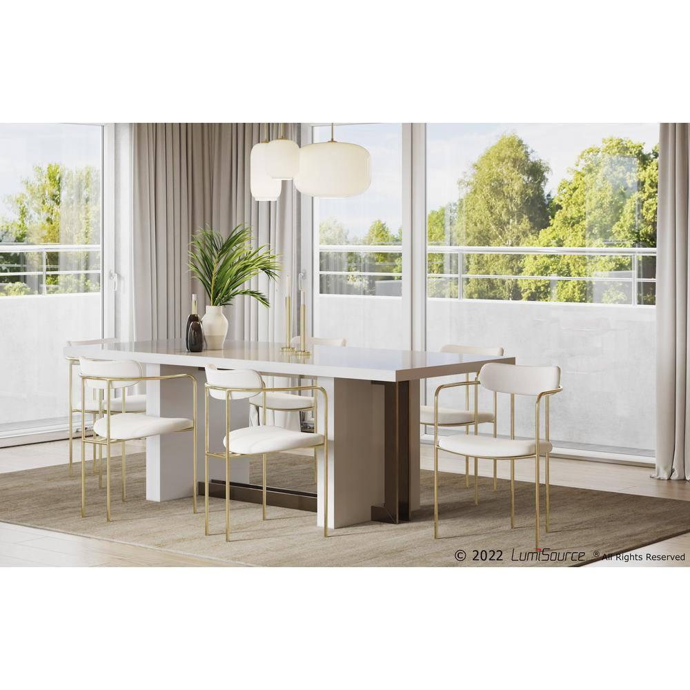 Set of 2 Demi Contemporary Chair Cream - LumiSource: Velvet Upholstery, Gold Metal Frame, Cushioned Seat & Armrests