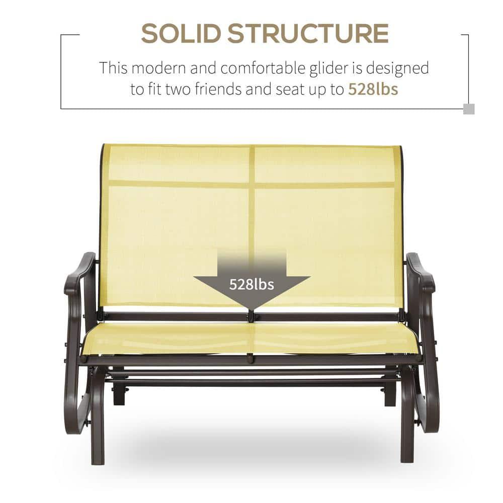 Outsunny 47" Outdoor Double Glider Bench for 2 Person, Patio Glider Armchair Swing Chair for Backyard with Mesh Seat and Backrest, Steel Frame, Beige