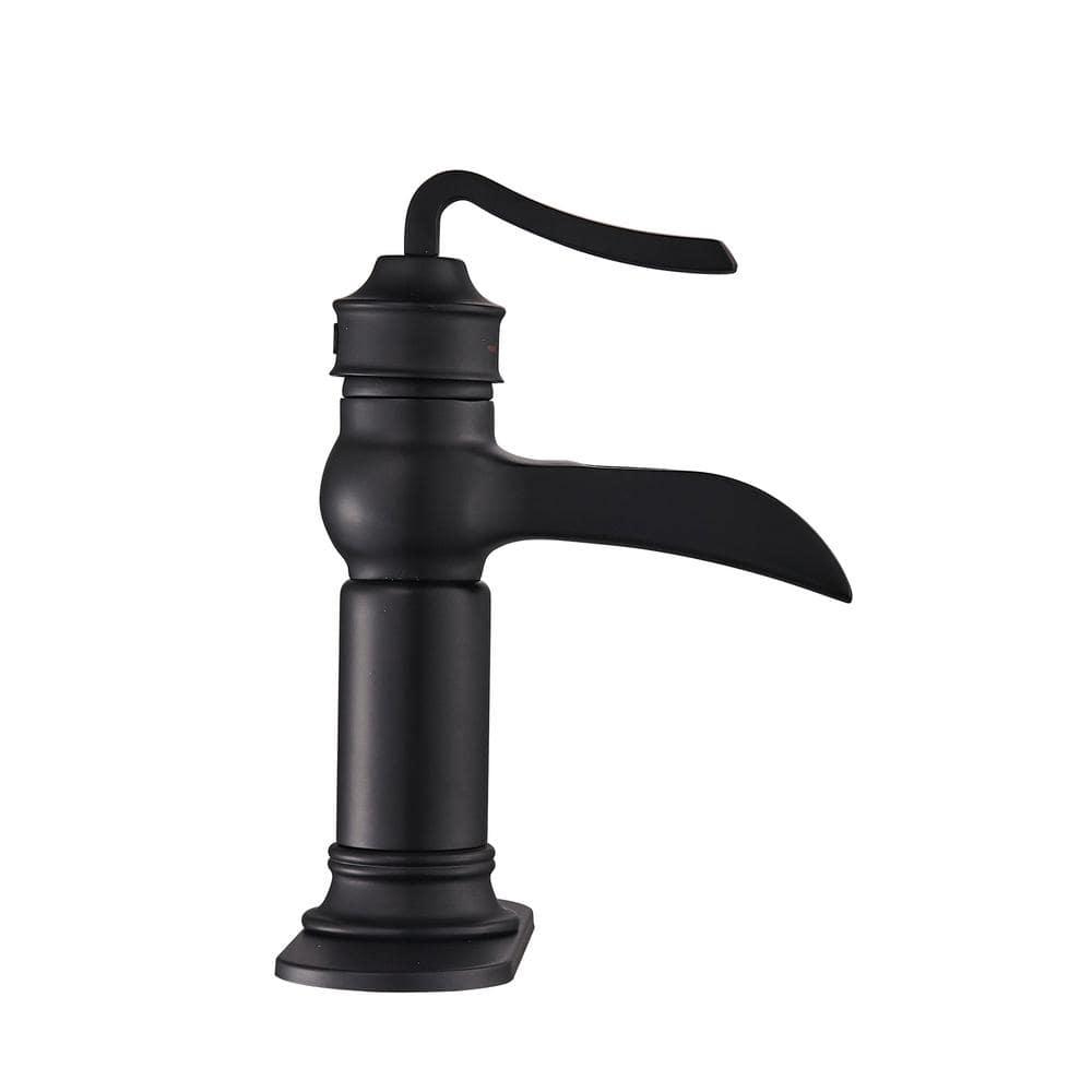 FORIOUS Black Waterfall Bathroom Faucet, Single Handle Antique Bathroom Sink Faucet with Deck Plate, Lead-Free CUPC Hose and Metal Pop-up Drain for 1 Hole or 3 Hole Farmhouse, Lavatory, Vanity