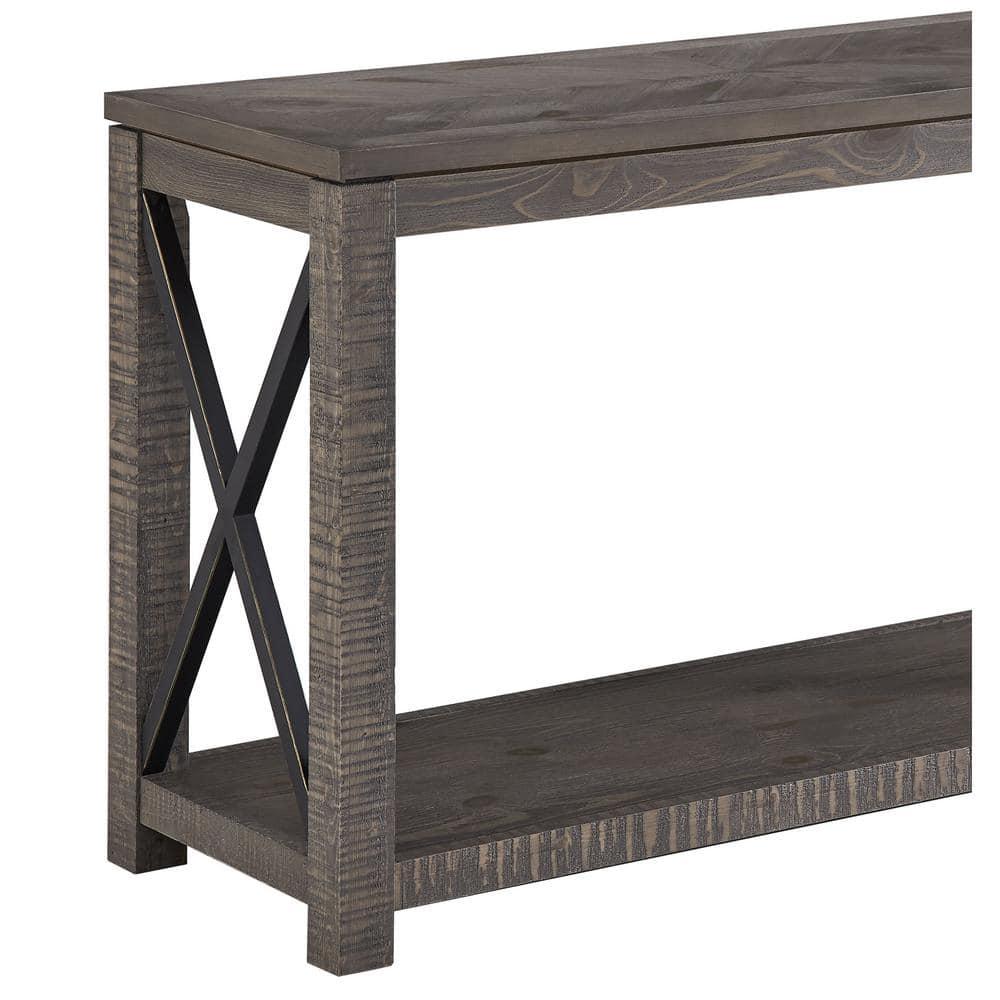 Dexter Sofa Table Distressed Gray - Steve Silver Co.: Rustic Style, Metal X Motif, Bottom Shelf