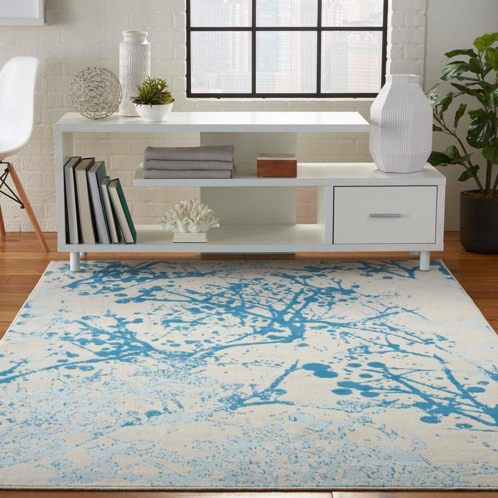 Nourison Jubilant 4' x 6' Ivory/Blue Area Rug Contemporary Artistic Abstract by Nourison