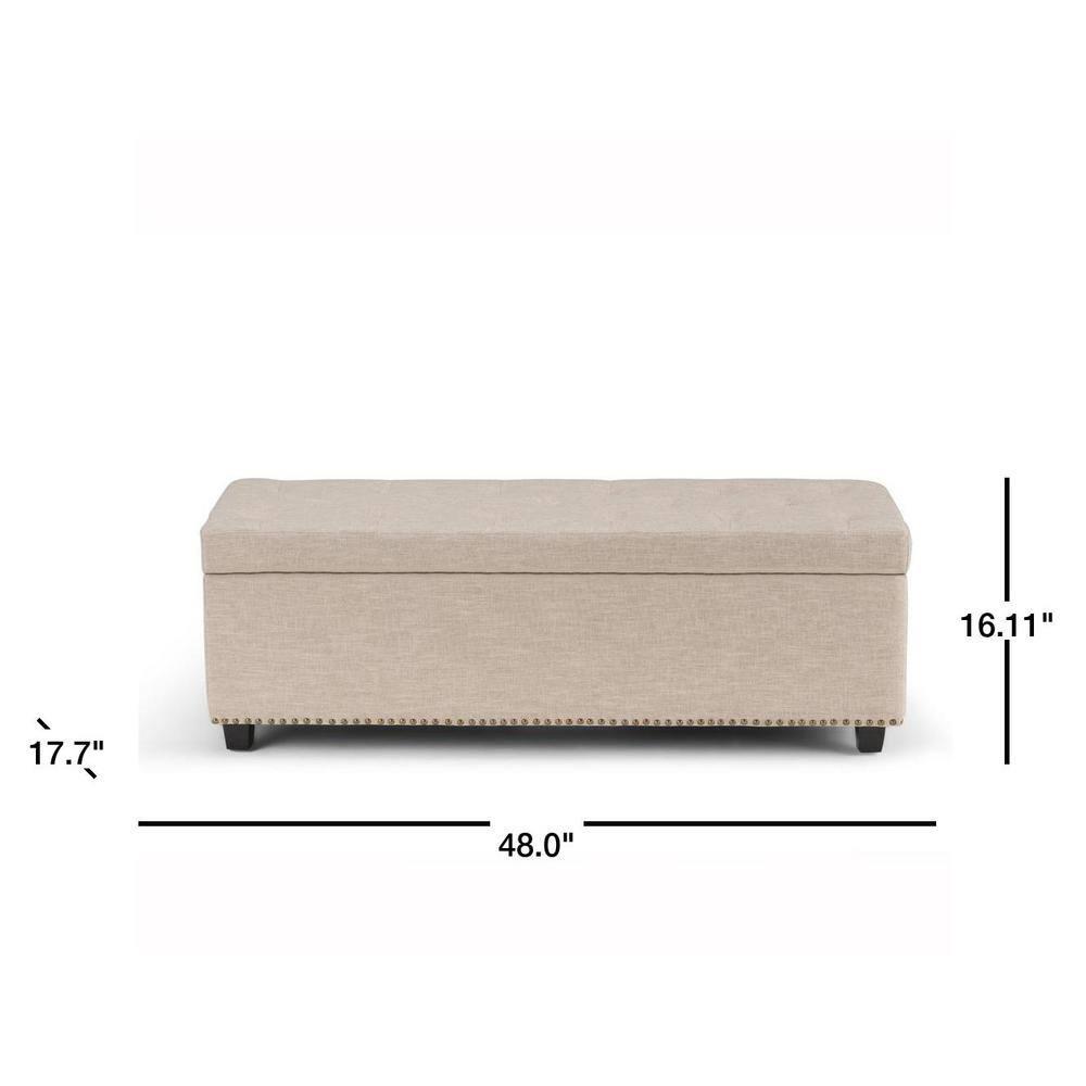 Simpli Home Hamilton 48"W Upholstered Storage Ottoman Bench with Lift-Top Lid, Tufted Design, and Nailhead Trim