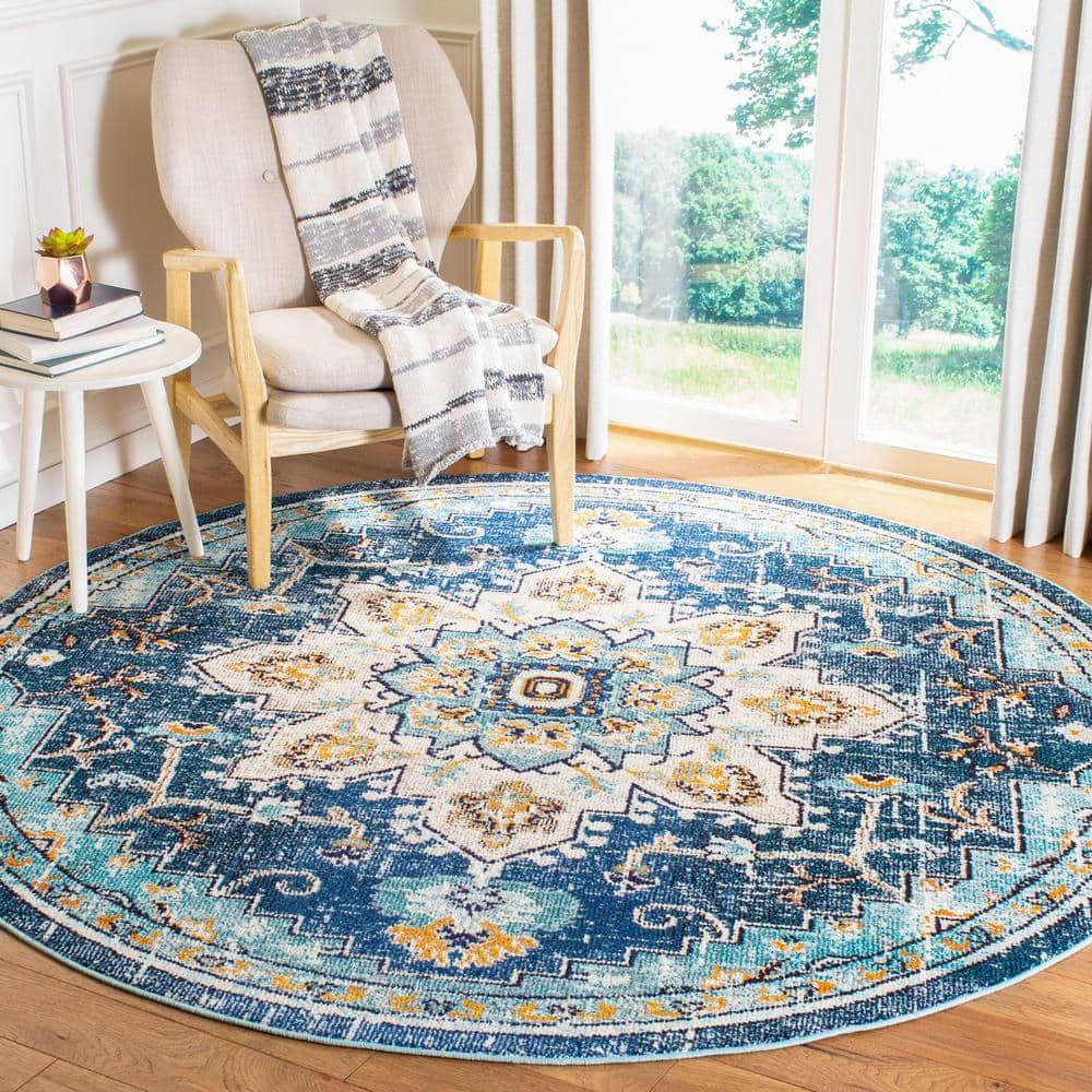 SAFAVIEH Madison Dalia Vintage Traditional Area Rug, Blue/Light Blue, 11' x 11' Round