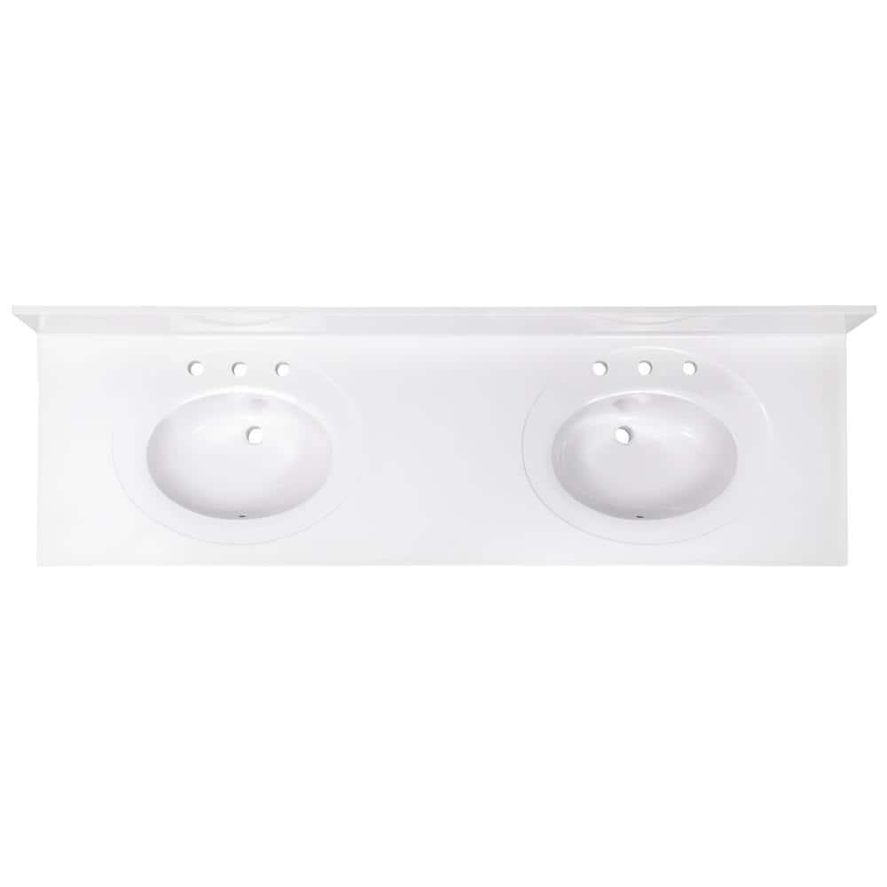 Design House 73 Inch Cultured Marble Vanity Top Two Sinks with Backsplash, White