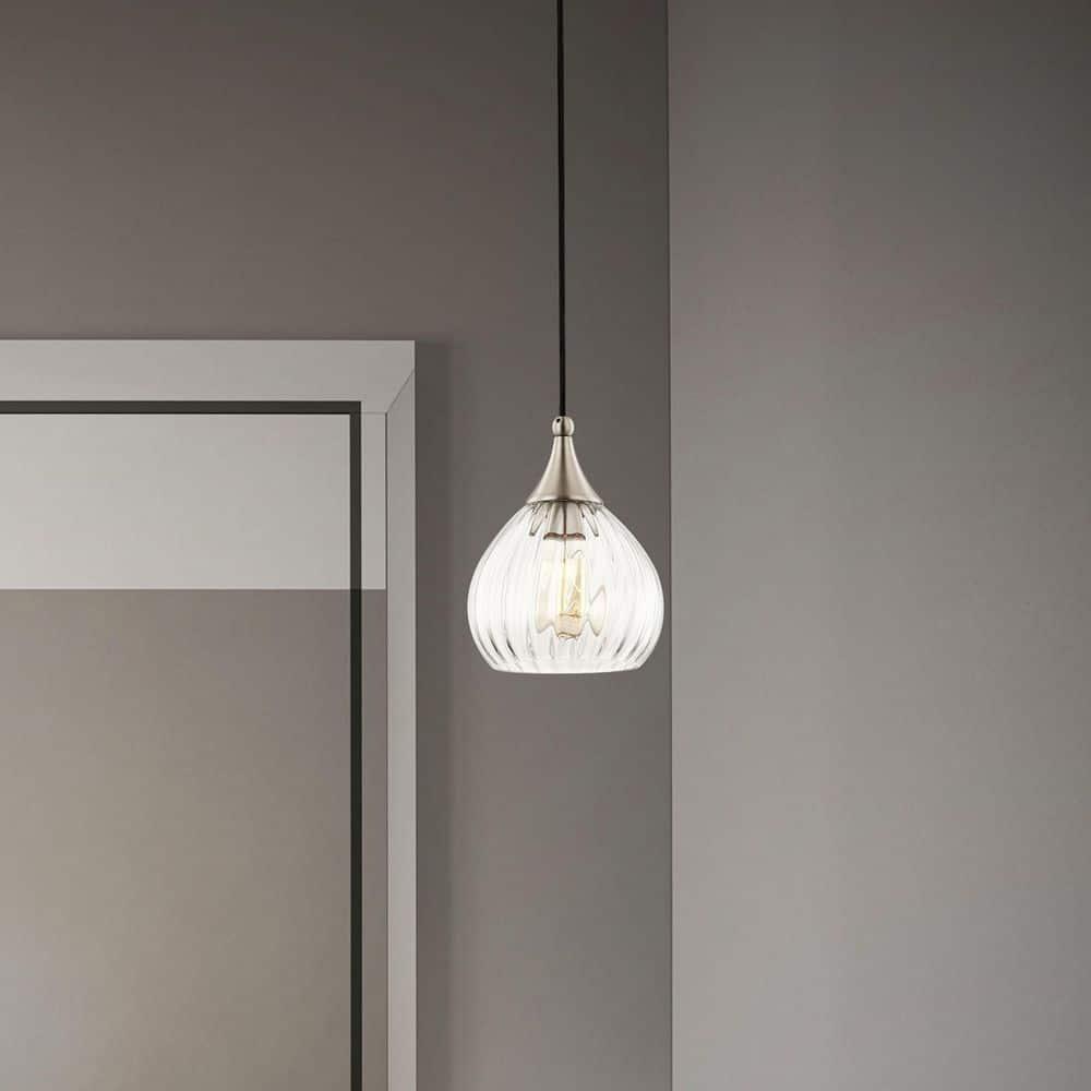 Livex Lighting 7" 1-Light Clear Glass & Metal Single Pendant in Brushed Nickel