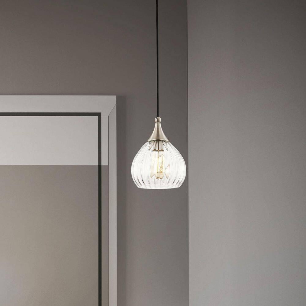 Livex Lighting 7" 1-Light Clear Glass & Metal Single Pendant in Brushed Nickel