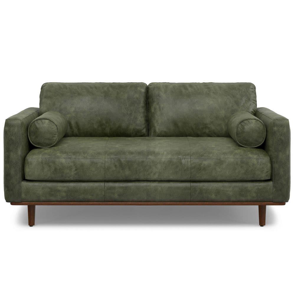 Simpli Home Morrison Genuine Leather Sofa, Mid-Century Modern Couch for Living Room, Handcrafted with Removable Cushions