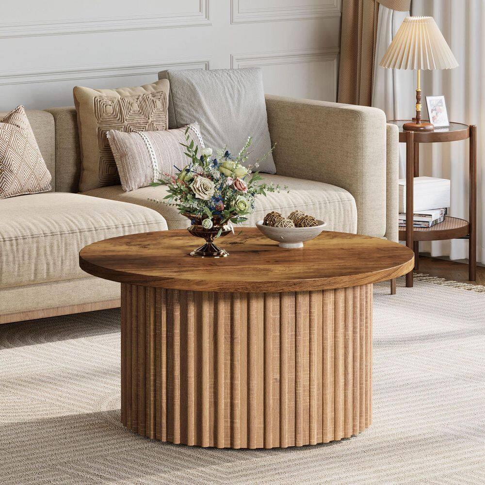 Resenkos Center Coffee Table, Living Room Table,31.5" Coffee Table, Farmhouse Circle Center Table Sofa Side Table Brown