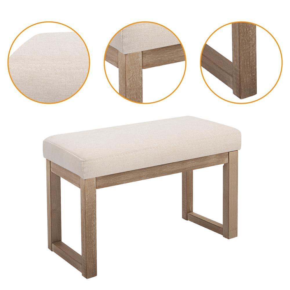 CangLong 27 Inch Wide Ottoman Bench, Rectangle Footstool with Linen Look Fabric and Wood Leg for Entryway, Bedroom & Living Room, Beige