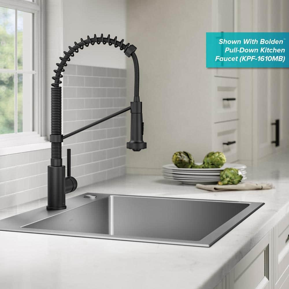 Kraus KHT411-25 Standart Pro Drop-in Topmount 16 Gauge Single Bowl 2-Hole Stainless Steel Set (5 Item Bundle: Sink, Bottom Grid, Assembly, Drain Cap, Kitchen Towel), 25 Inch, Tight Radius
