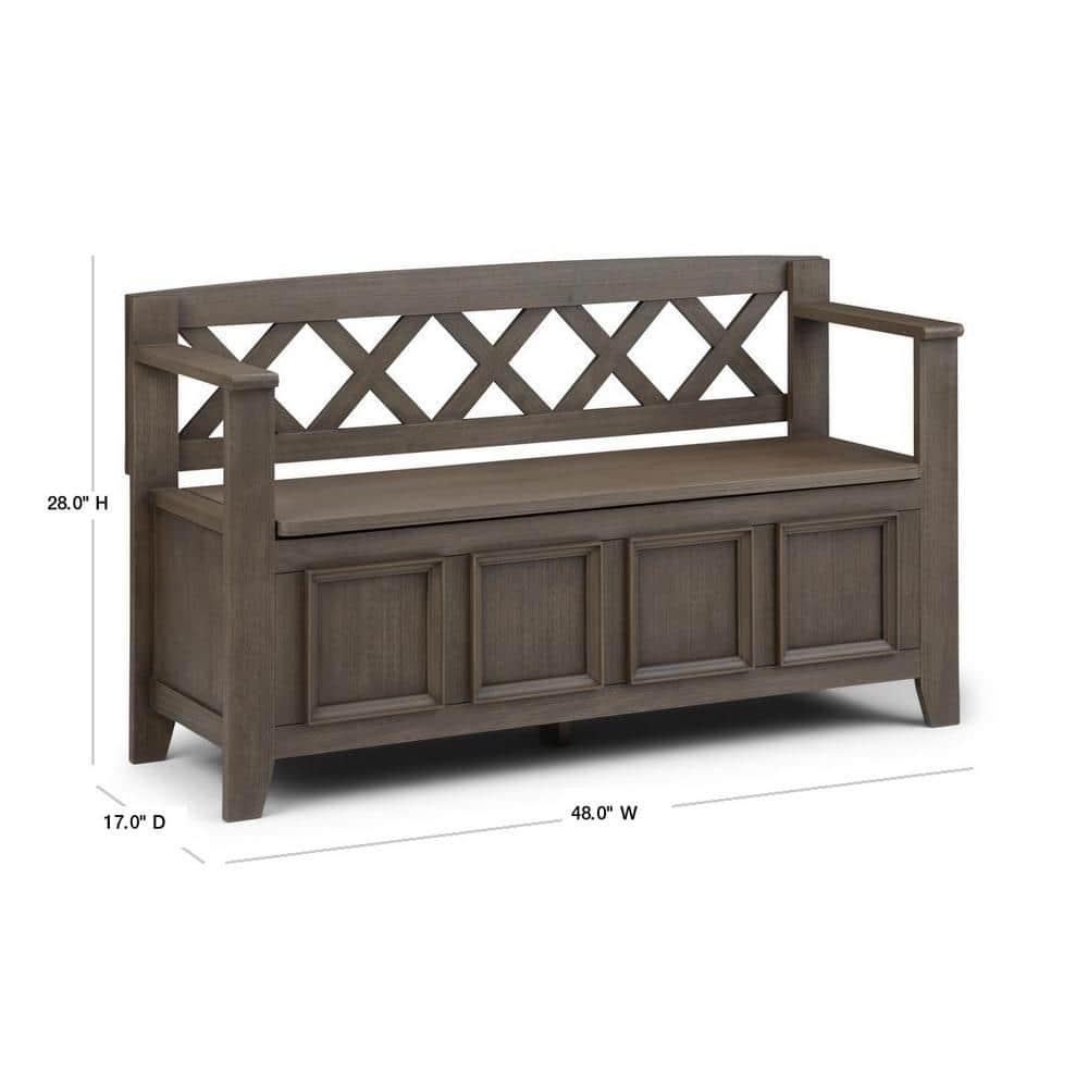 Simpli Home Amherst 48"W Solid Wood Entryway Storage Bench with Lift-Top Lid and Dual Compartments