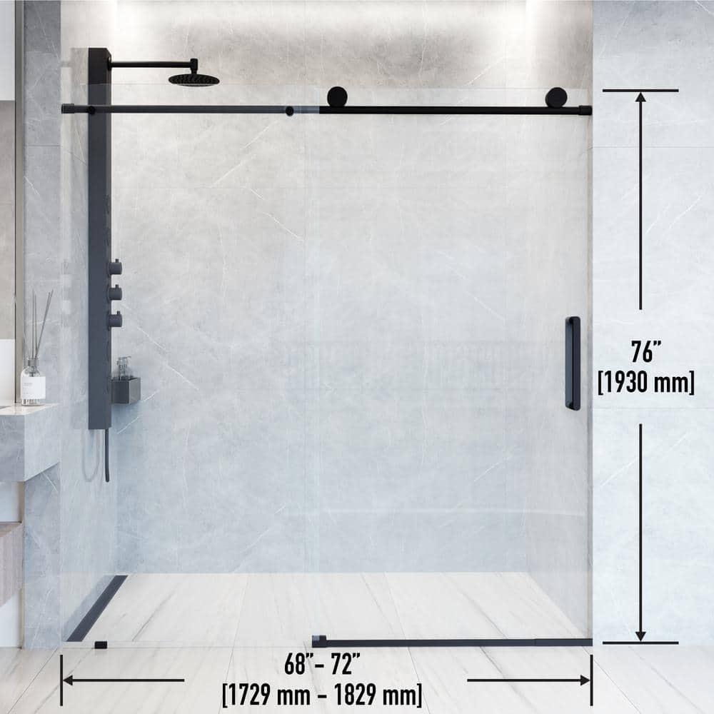 Elan 68-72" W x 76" H Sliding Frameless Shower Door with 3/8" Clear Glass