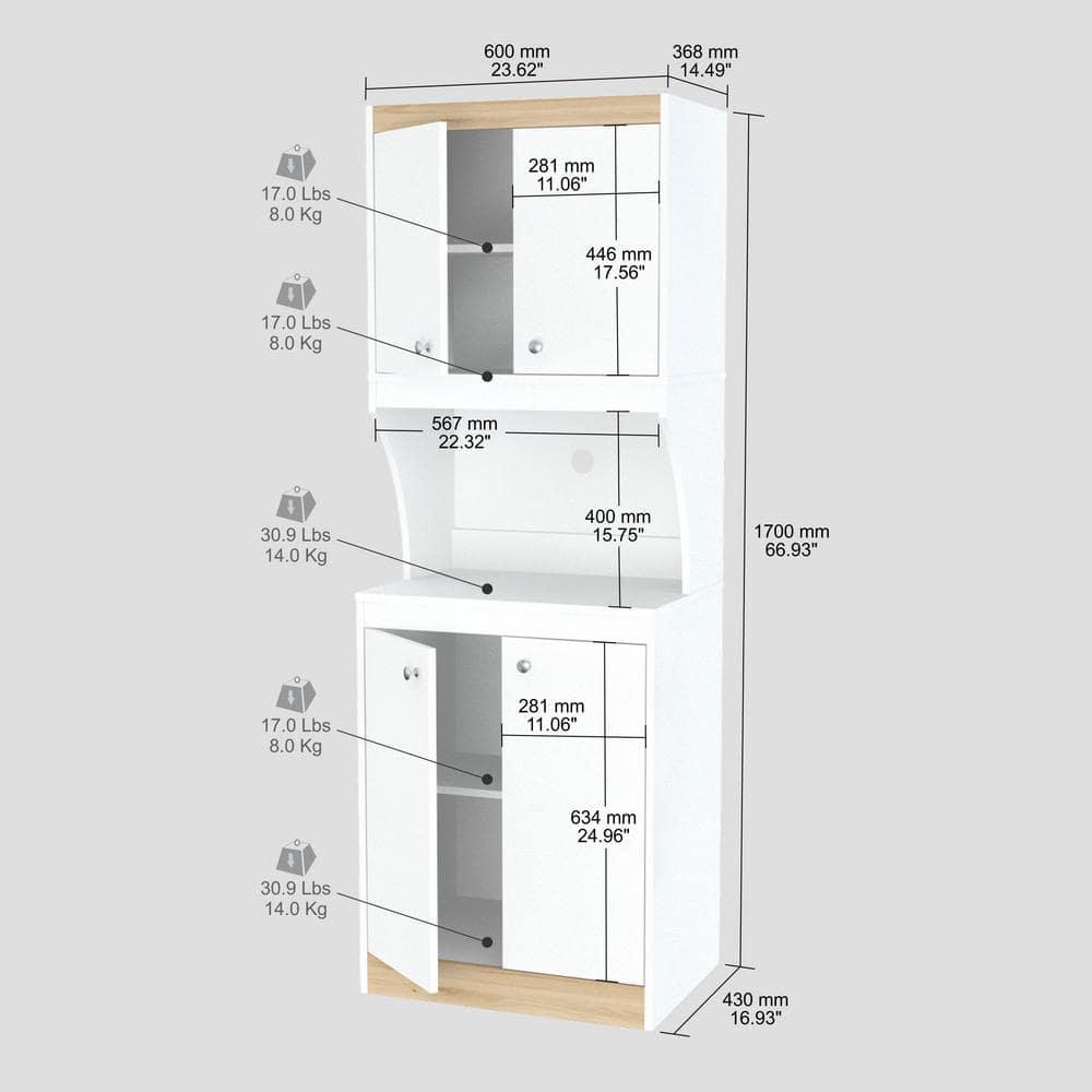 Inval Galley Laminate 4-Door 4-Shelf Kitchen Microwave Cabinet 24"W, White