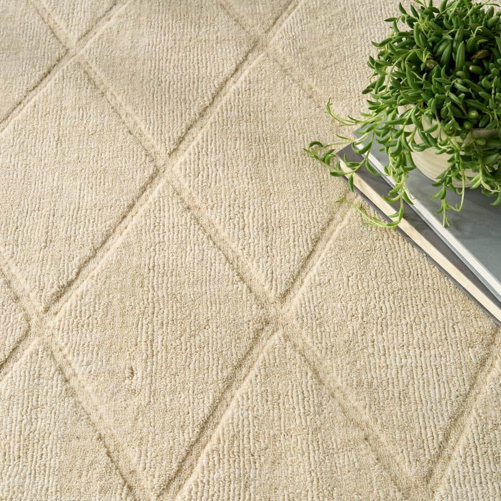 Nourison 5'3"x7'3" Wool Haven Modern Handwoven Area Rug Ivory: Geometric Diamond Pattern, Medium Pile, Indoor Use