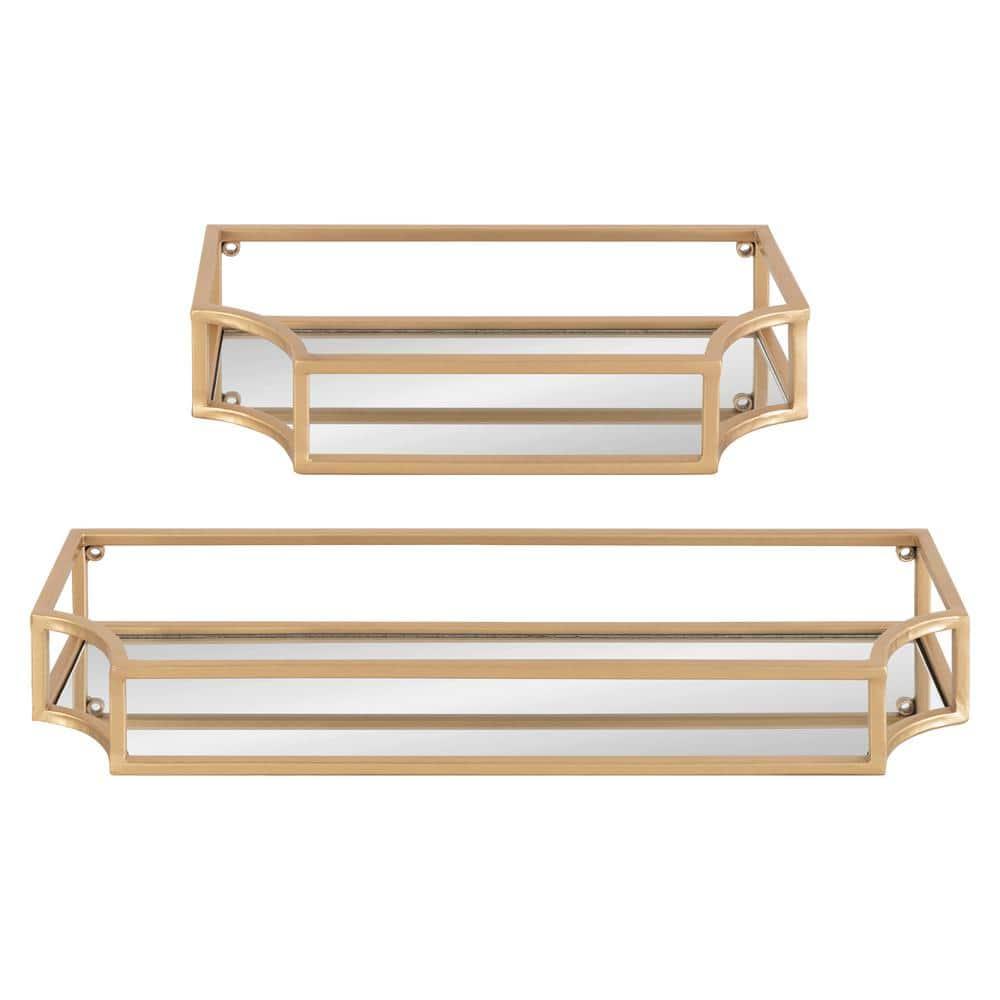Kate & Laurel All Things Decor 2pc Ciel Metal Wall Shelf Set Gold: MDF Floating Shelves, No Assembly Required