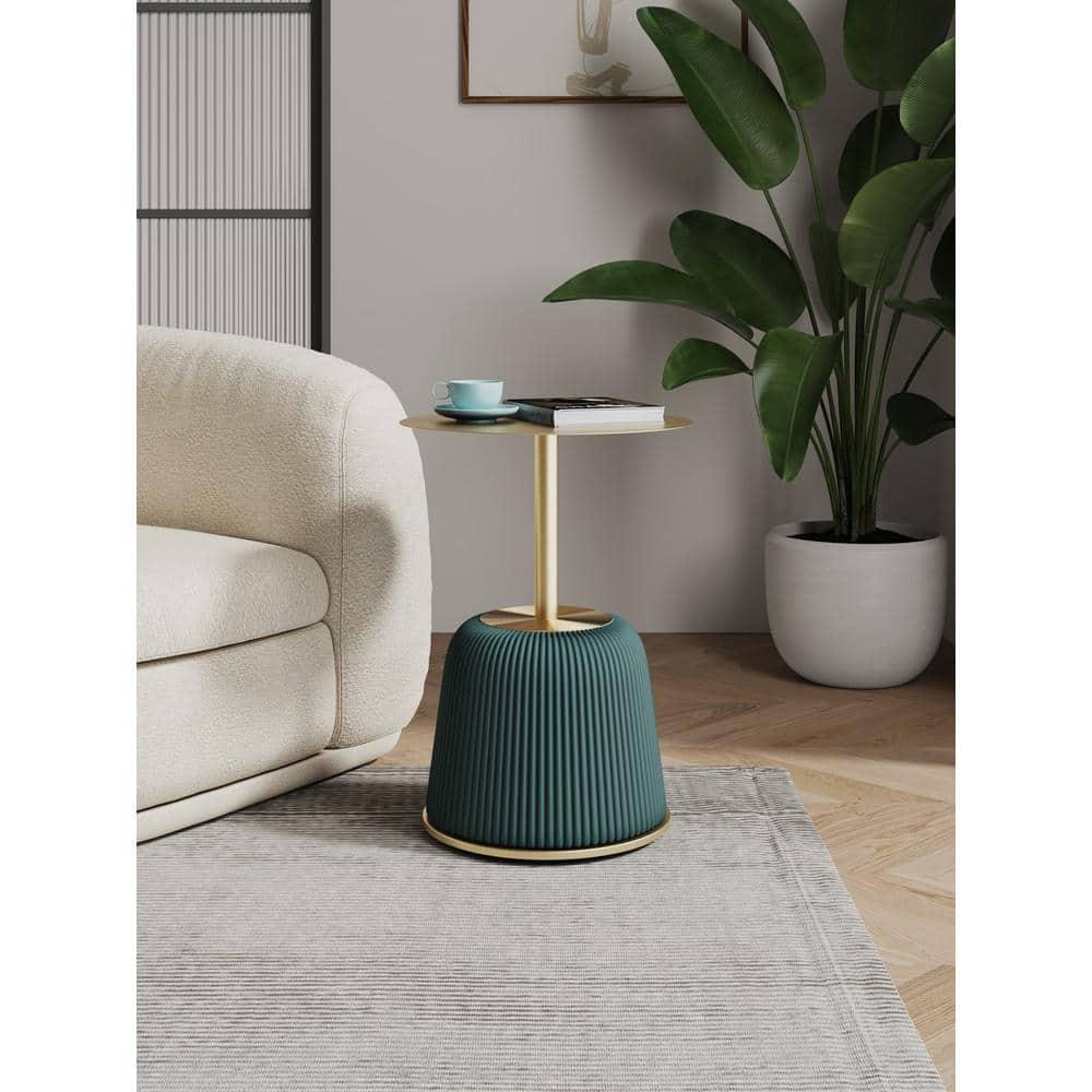 Manhattan Comfort Anderson Modern Leatherette Upholstered End Table with Gold Tabletop Green: Stainless Steel, No Assembly Required