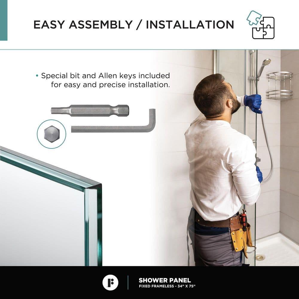 34'' W x 74.25'' H Semi-Frameless Fixed Glass Panel