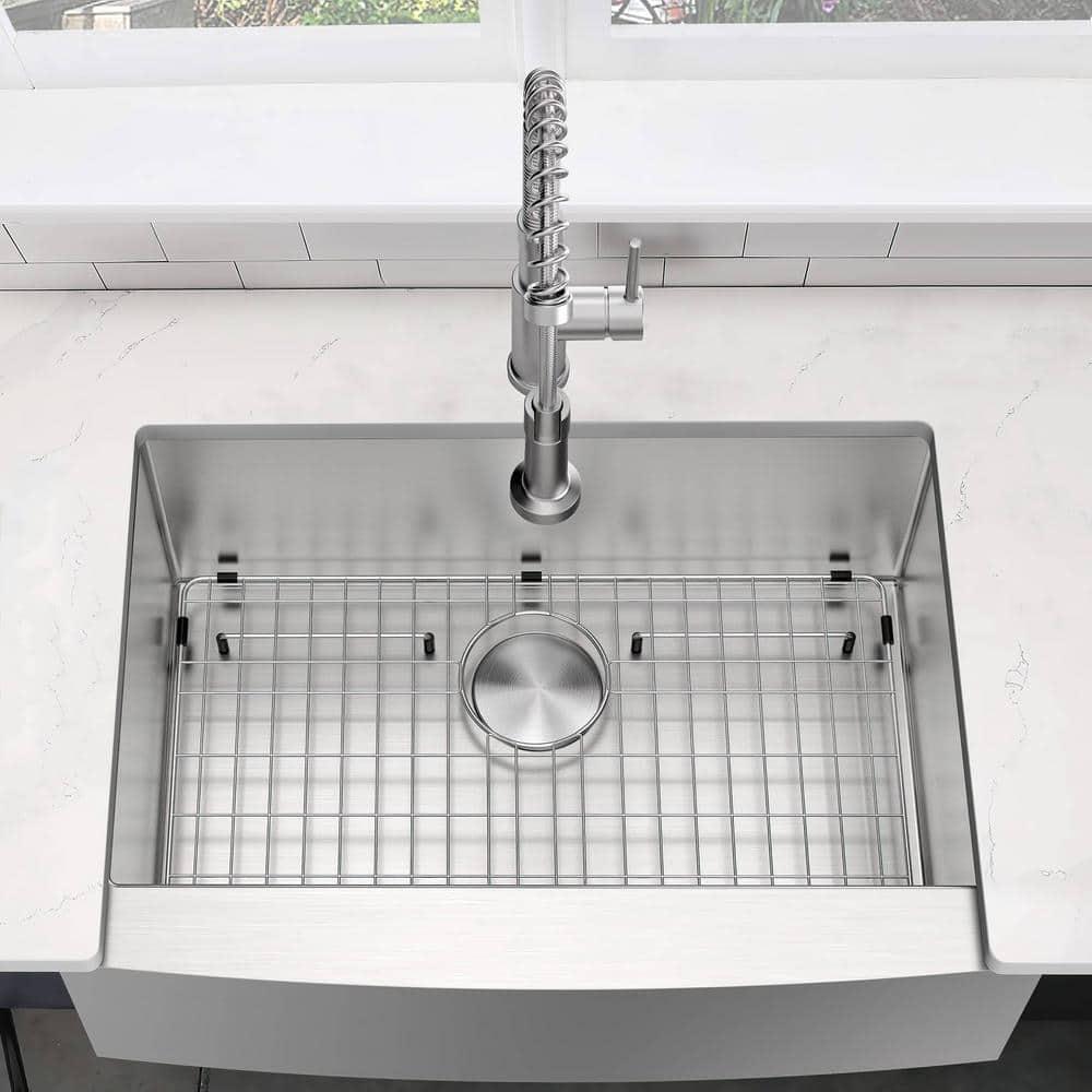 Prato 30 in. Single Bowl Farmhouse Curved Apron Front Stainless Steel Kitchen Sink 16-Gauge