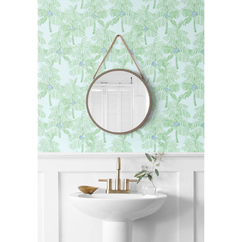 NextWall  Palm Beach Peel and Stick Wallpaper Baby Blue & Seafoam