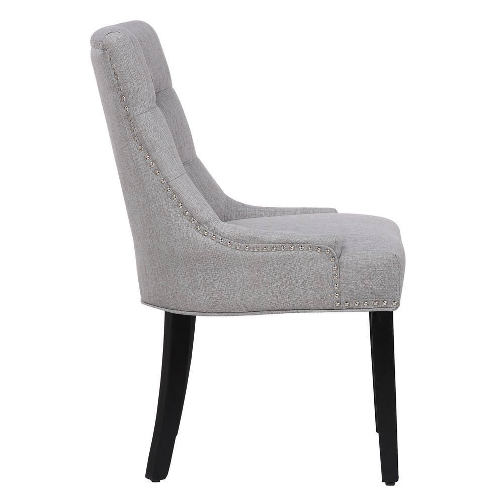 Polytrends Grandview Tufted Upholstered Linen Fabric Dining Chair Sloped Arm Grey Rubberwood, Acacia Nailheads, Tufted Modern & Contemporary, Rustic,