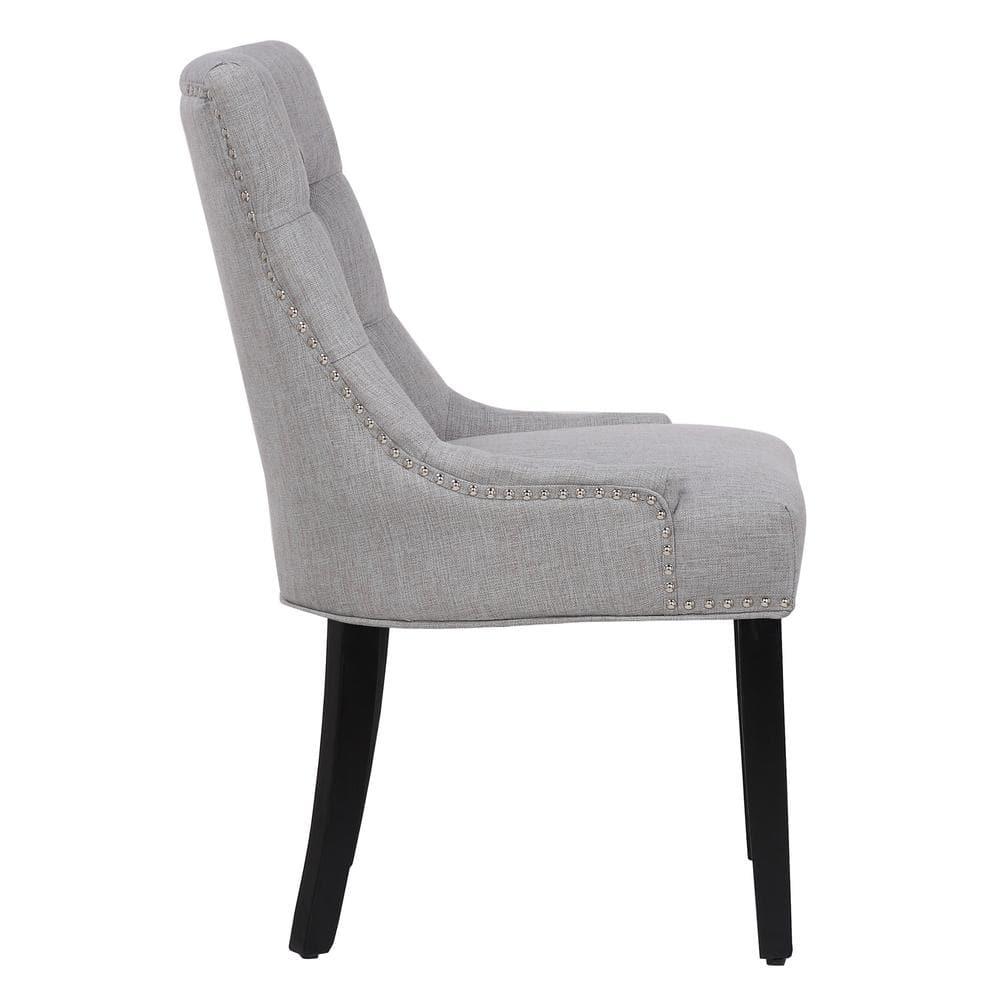Polytrends Grandview Tufted Upholstered Linen Fabric Dining Chair Sloped Arm Grey Rubberwood, Acacia Nailheads, Tufted Modern & Contemporary, Rustic,