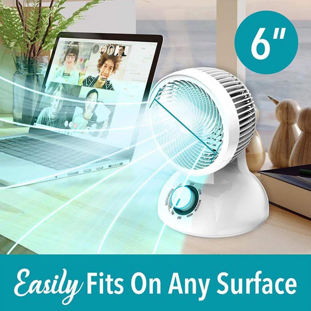 Brentwood F-650MW 6 Inch 3 Speed Oscillating Circulator Desktop Fan, White