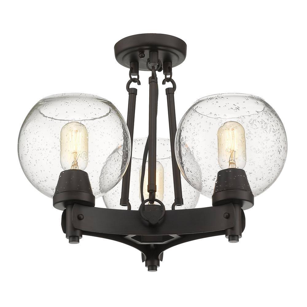 Golden Lighting Galveston 3-Light Semi-flush in Rubbed Bronze with Seeded Glass