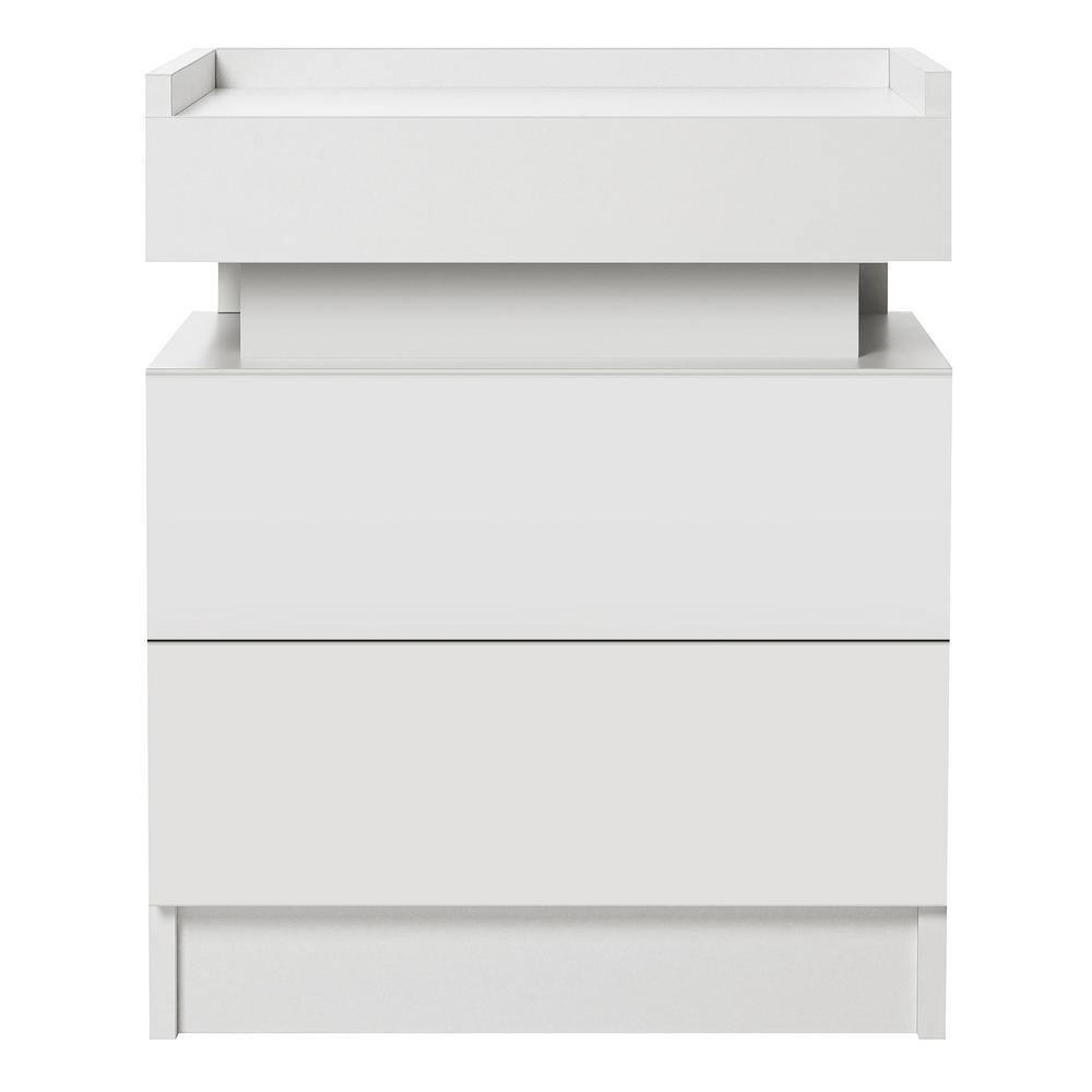 Hommpa High Gloss Tall 2 Drawer Nightstand LED Bedside Table Cabinet Bedroom Furniture White