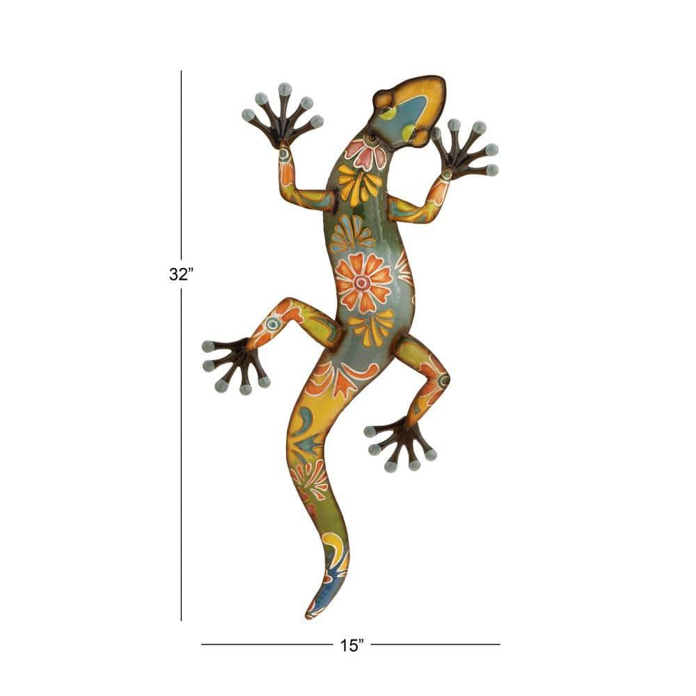 DecMode Multi Colored Metal Indoor Outdoor Lizard Wall Decor