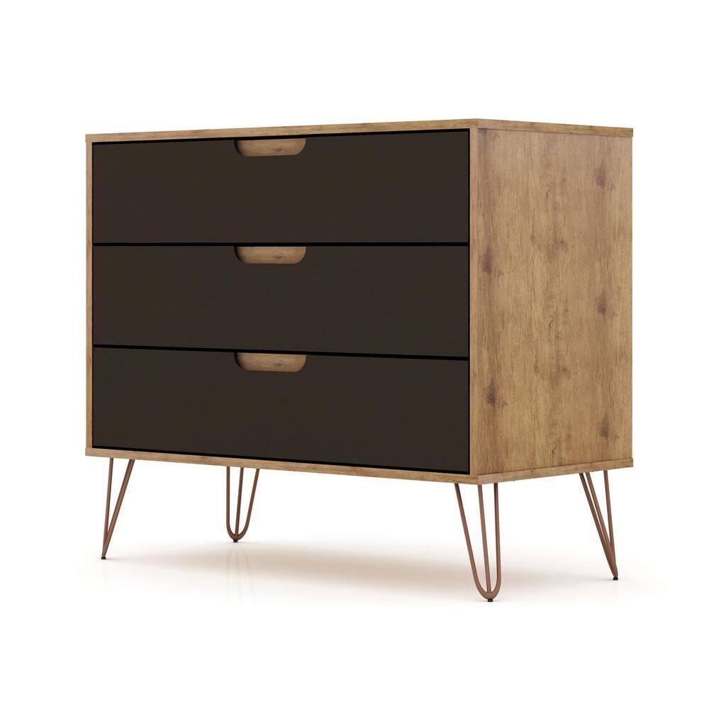 Rockefeller Dresser Natural/Brown - Manhattan Comfort: Mid-Century 3-Drawer Storage for Bedroom, MDF Composite
