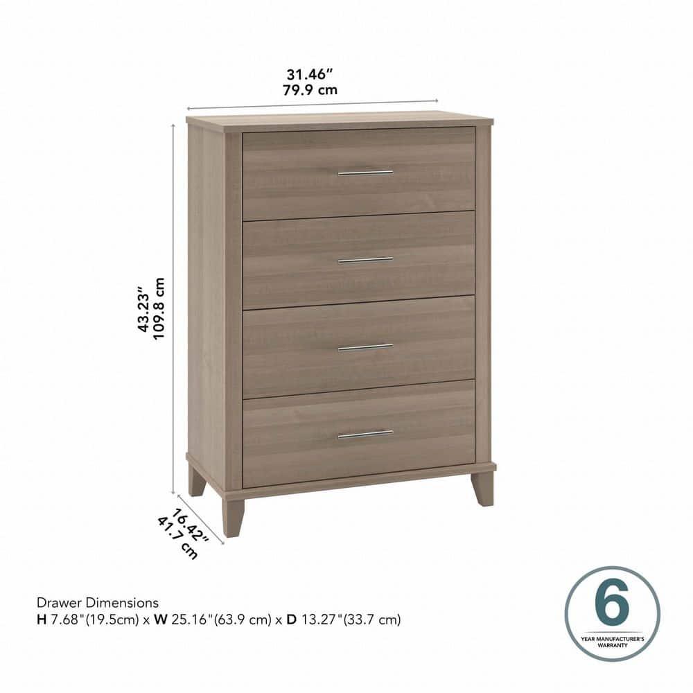 Bush Furniture Somerset Modern Bedroom Chest of 4 Drawers in Ash Gray