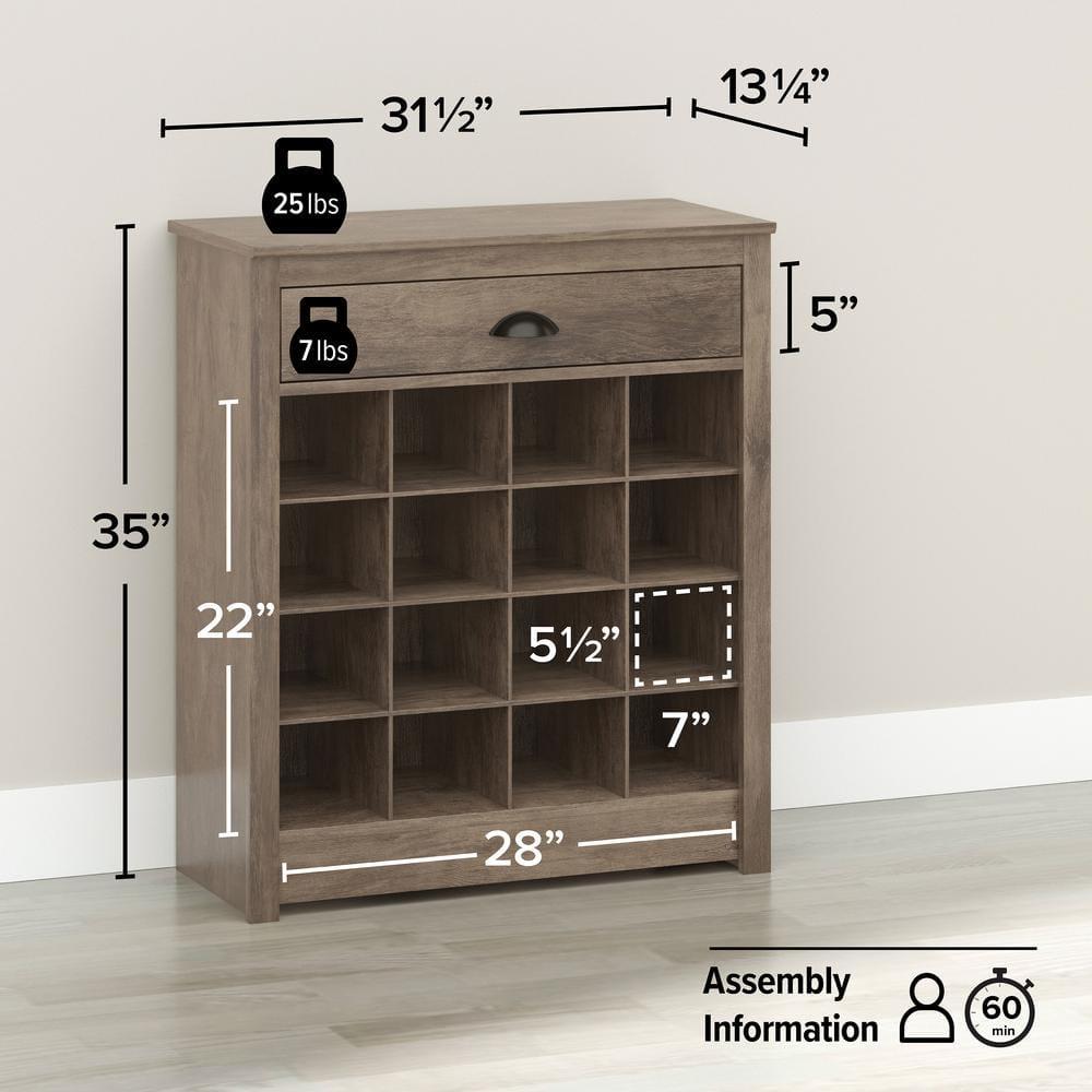 35 in. H x 31.5 in. W 16-Pair Composite Shoe Storage Cabinet with Slim Top Drawer for Entryways, Drifted Gray