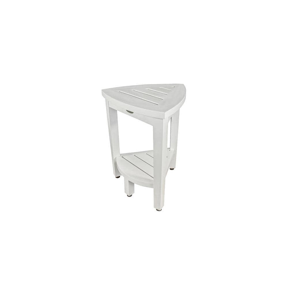 CoastalVogue 15" FlexiCorner ED1123 Wide Teak Wood Shower Bench/Stool : Microfiber, Machine Washable, Non-Slip Backing
