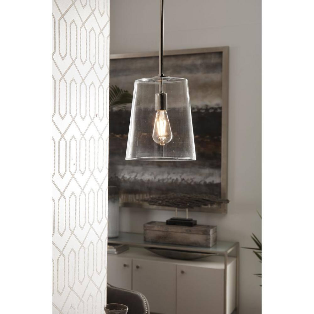 Progress Lighting Clarion 1-Light Pendant, Brushed Nickel, Clear Glass Shade