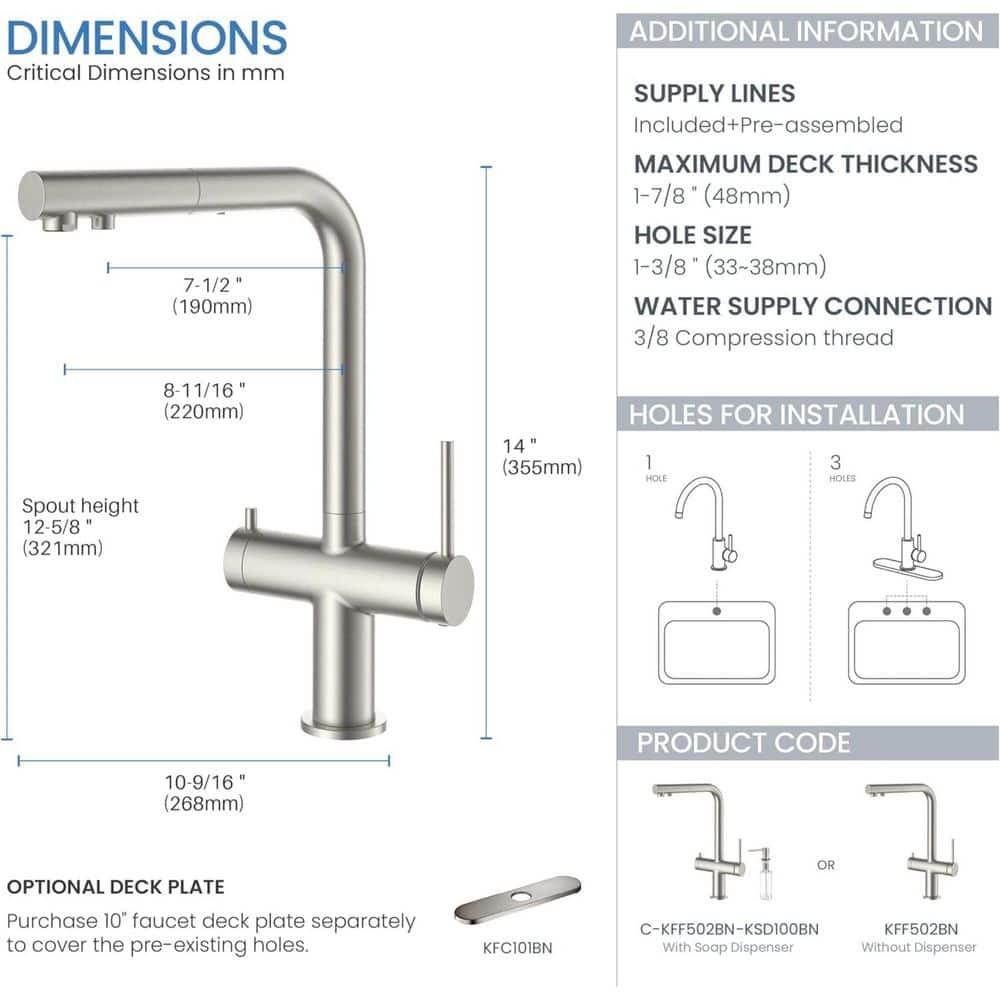 KIBI KFF502BN KIBI Circular 2-in-1 Single Hole Pull Out Kitchen Faucet