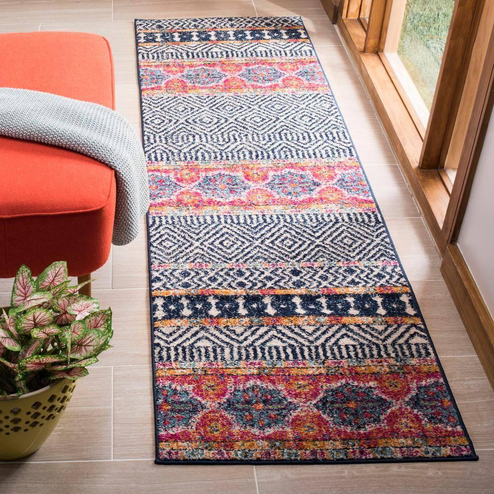 Madison MAD797 Power Loomed Runner Rug - Navy/Ivory - 2'3"x22' - Safavieh.