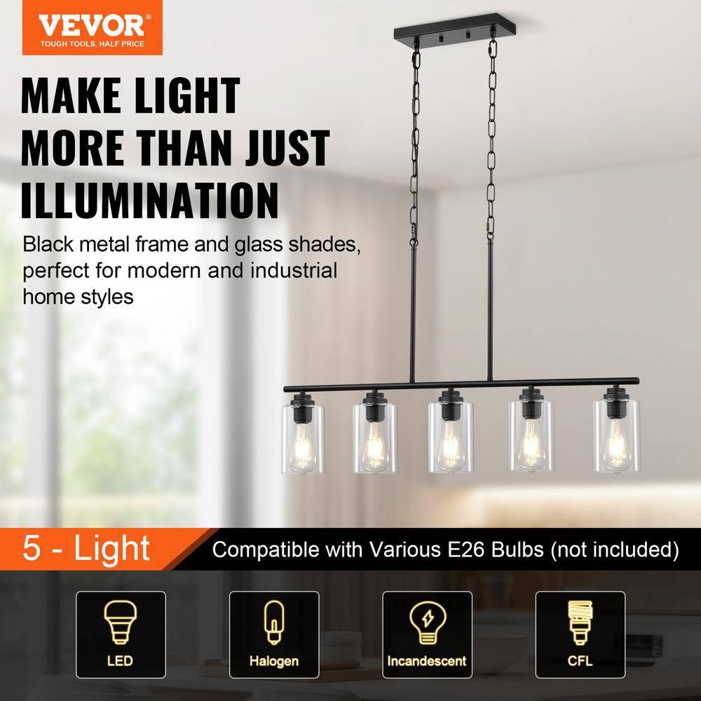 VEVOR 5-Light Adjustable Kitchen Island Pendant Light - 60W E26 Bulbs for Dining Room