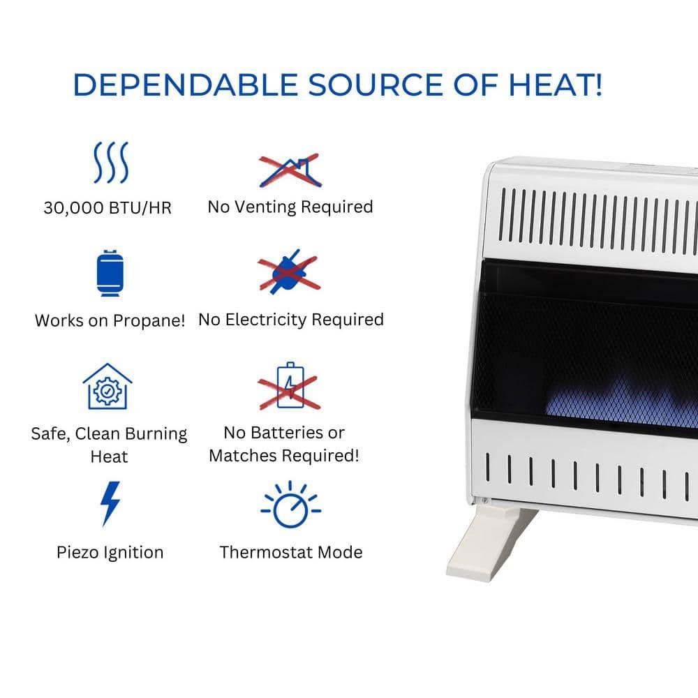 Procom Heating Liquid Propane Vent Less Blue Flame Heater with Base Feet- 30,000BTU T-Stat Control, Model-ML300TBA-B
