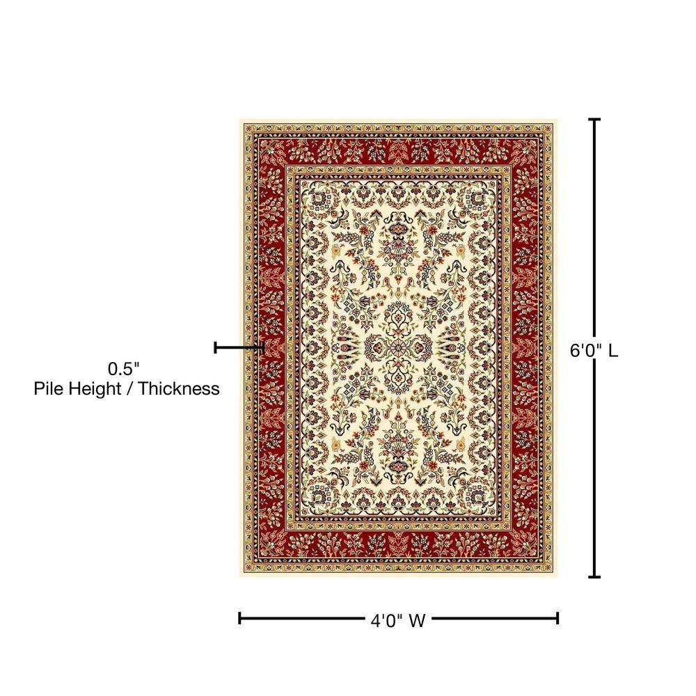 Lyndhurst Sarouk LNH331 Power Loomed Area Rug - Ivory/Red - 4'x6' - Safavieh