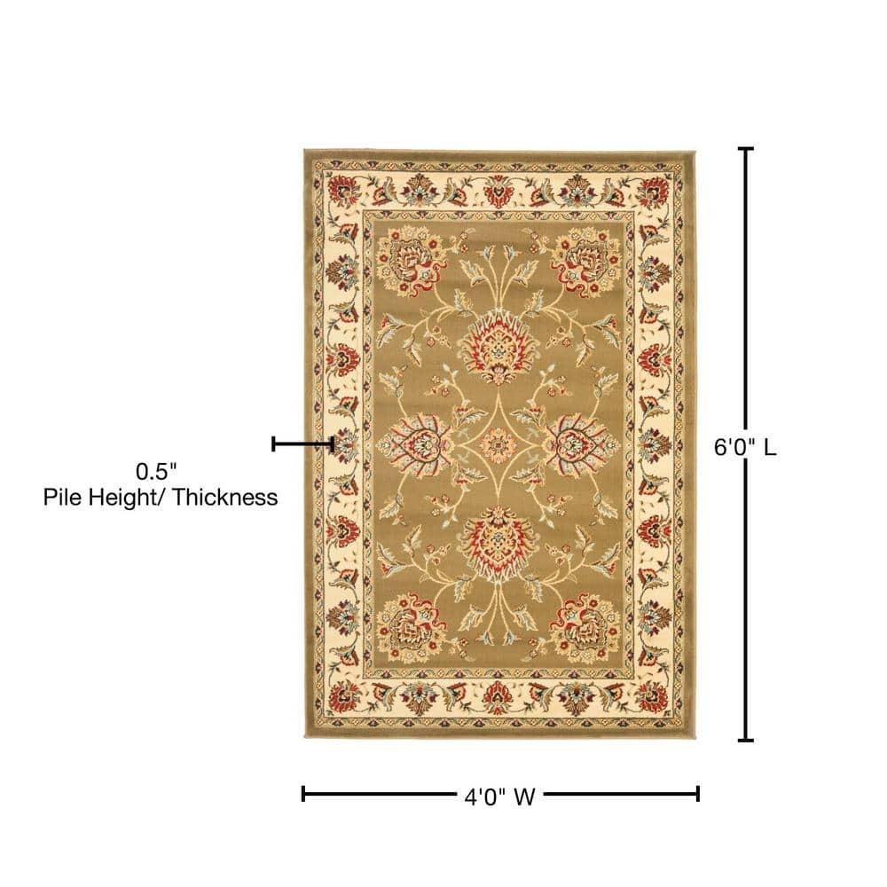 Lyndhurst LNH555 Power Loomed Area Rug - Green/Ivory - 4'x6' - Safavieh